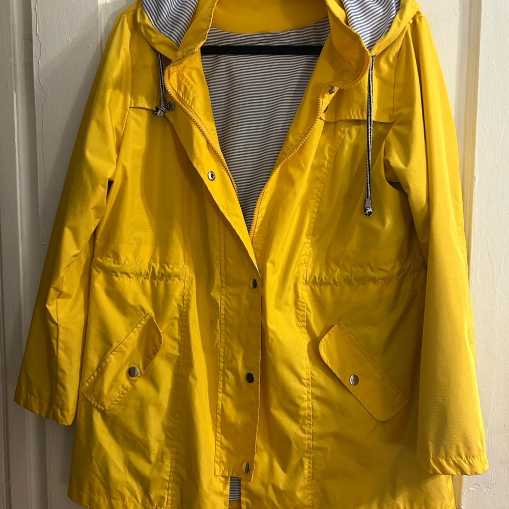Yellow Hooded Women's Raincoat - Size M